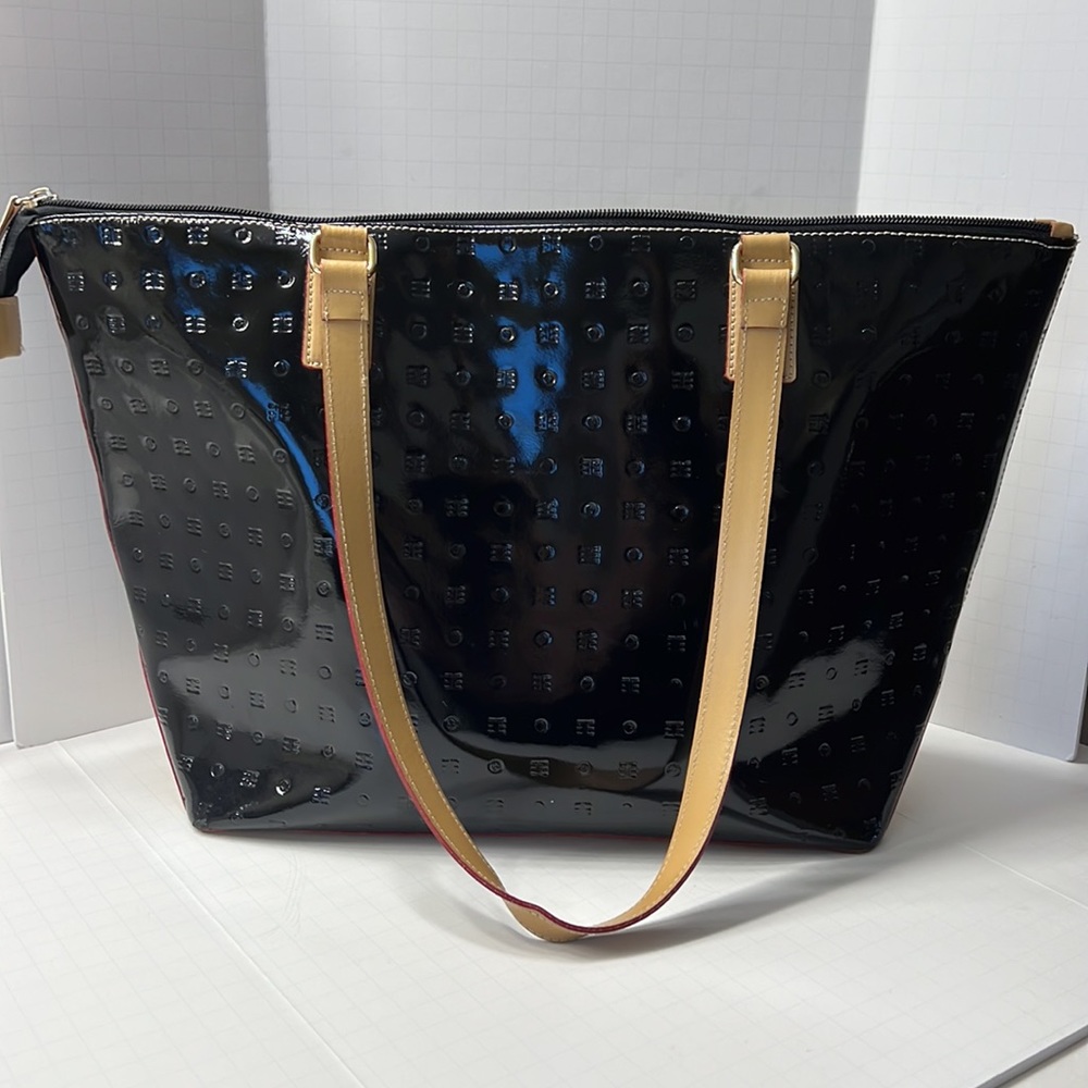 Arcadia Black Patent Leather Tote